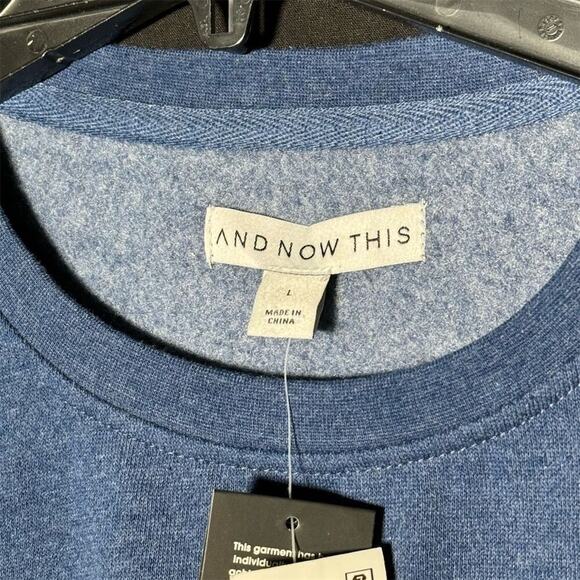 And Now This Men's Blue Fleece Pullover Sweater Utility Pocket Crew Neck L - Picture 4 of 4